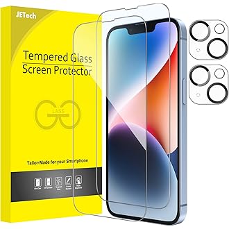 JETech Full Coverage Screen Protector for iPhone 14 6.1-Inch with Camera Lens Protector, Tempered Glass Film, HD Clear, 2-Pac