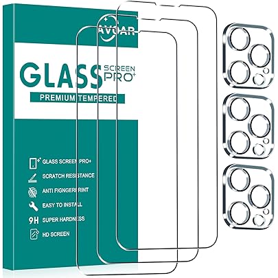 AVOAR [3+3 Pack Glass Screen Protector for iPhone 14 Pro Max with Camera Lens Protector, 6.7 Inch HD Clear Tempered Glass Film for iPhone 14 Pro Max, Anti-Scratch, Bubble Free, Case-friendly