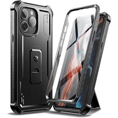 Dexnor for Apple iPhone 14 Pro Max Case, [Built in Screen Protector and Kickstand] Heavy Duty Military Grade Protection Shockproof Protective Cover for Apple iPhone 14 Pro Max - Black