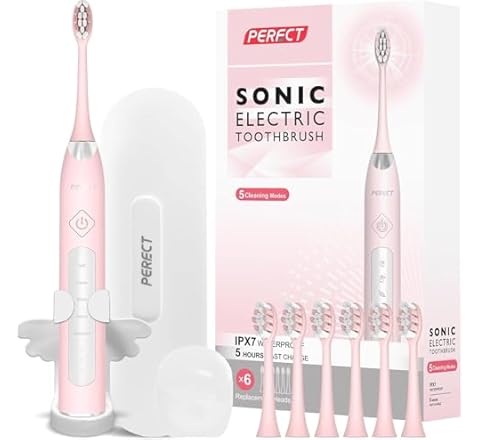 PERECT Sonic Electric Toothbrush for Adults, Rechargeable Electric Toothbrush with 6 Replacement Brush Heads&Dental Floss P…