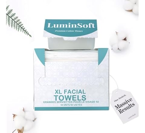LuminSoft Facial Towels XL, Ultra Soft, 100% FDA Approved Disposable Face Towelettes for Skincare, Makeup Removal Dry Wipes…