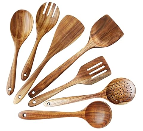 Wooden Spoons for Cooking, ADLORYEA Wood Kitchen Utensils Set, Natural Teak Wooden Cooking Utensils set for Nonstick Cookwa…