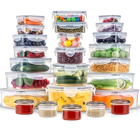 Pure Future 50-Piece Large Airtight Food Storage Containers with Lids, BPA-Free Stackable & Microwave Safe Kitchen Set for …